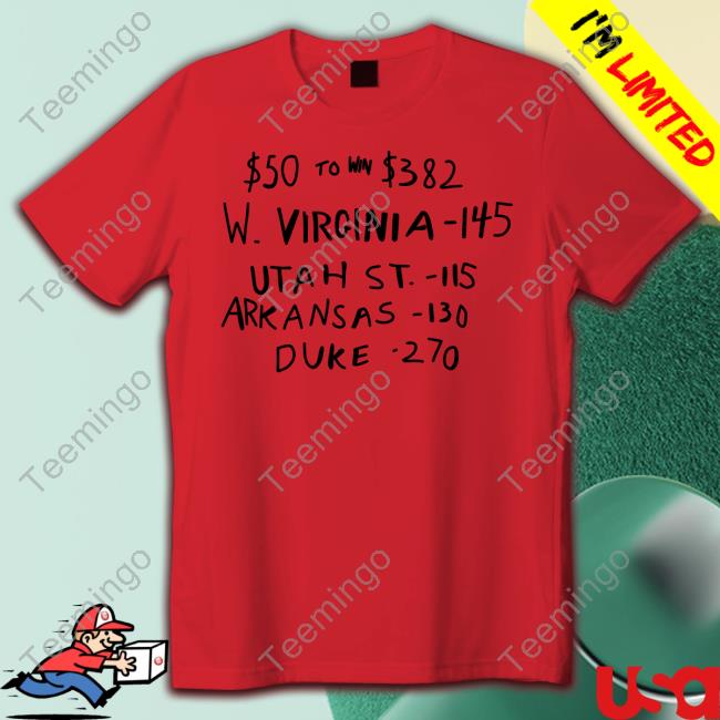 Br Betting $50 To Win $382 W Virginia 145 Utah St 115 Arkansas 110 Duke 270 T Shirt